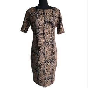 Philosophy Goldish Tan & Black Abstract Animal Print Short Sleeve Sheath Dress